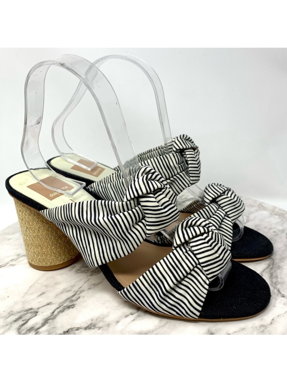 Dolce Vita Jene B&W Pinstripe Double Knot Sandals 8 Euro Summer Resortwear